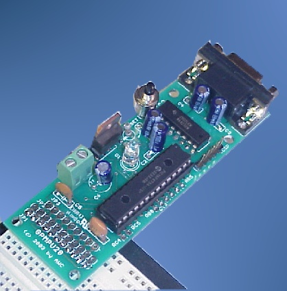 The GP3 board connected to a solderless breadboard